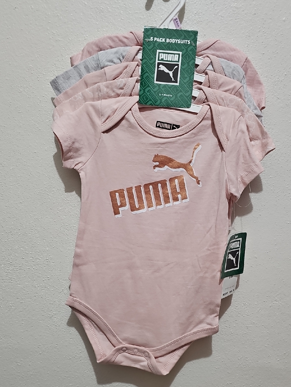 Puma Pink and Light Gray Girls' Logo Bodysuit 5-Pack